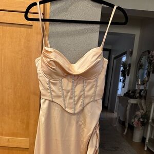 Oh Polly- Size 4- Asymmetric Midi Dress in Sand